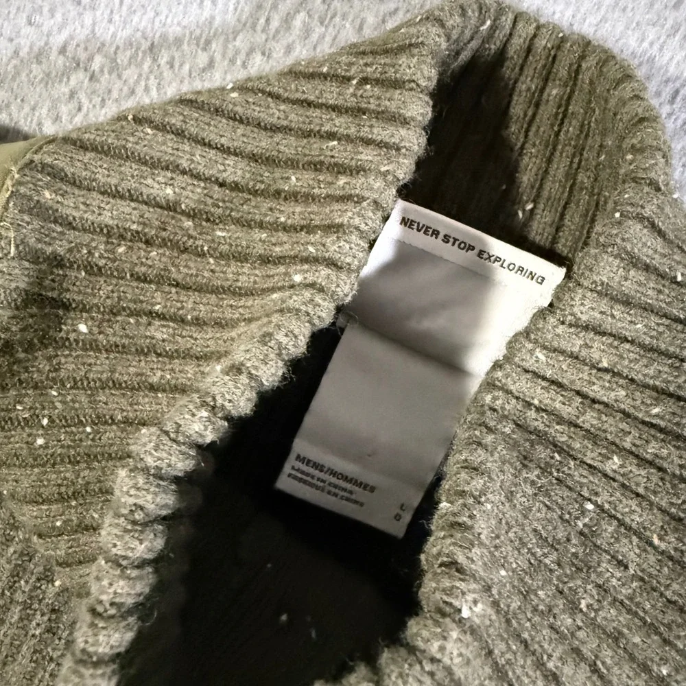 The‎ North Face Mens Large Green Button Up Sweater Knit Ribbed Military Pullover